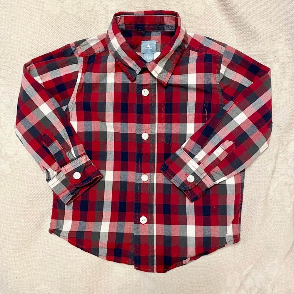 Baby GAP Button-up Shirt Boy's 2T | Red White Blue Check Classic